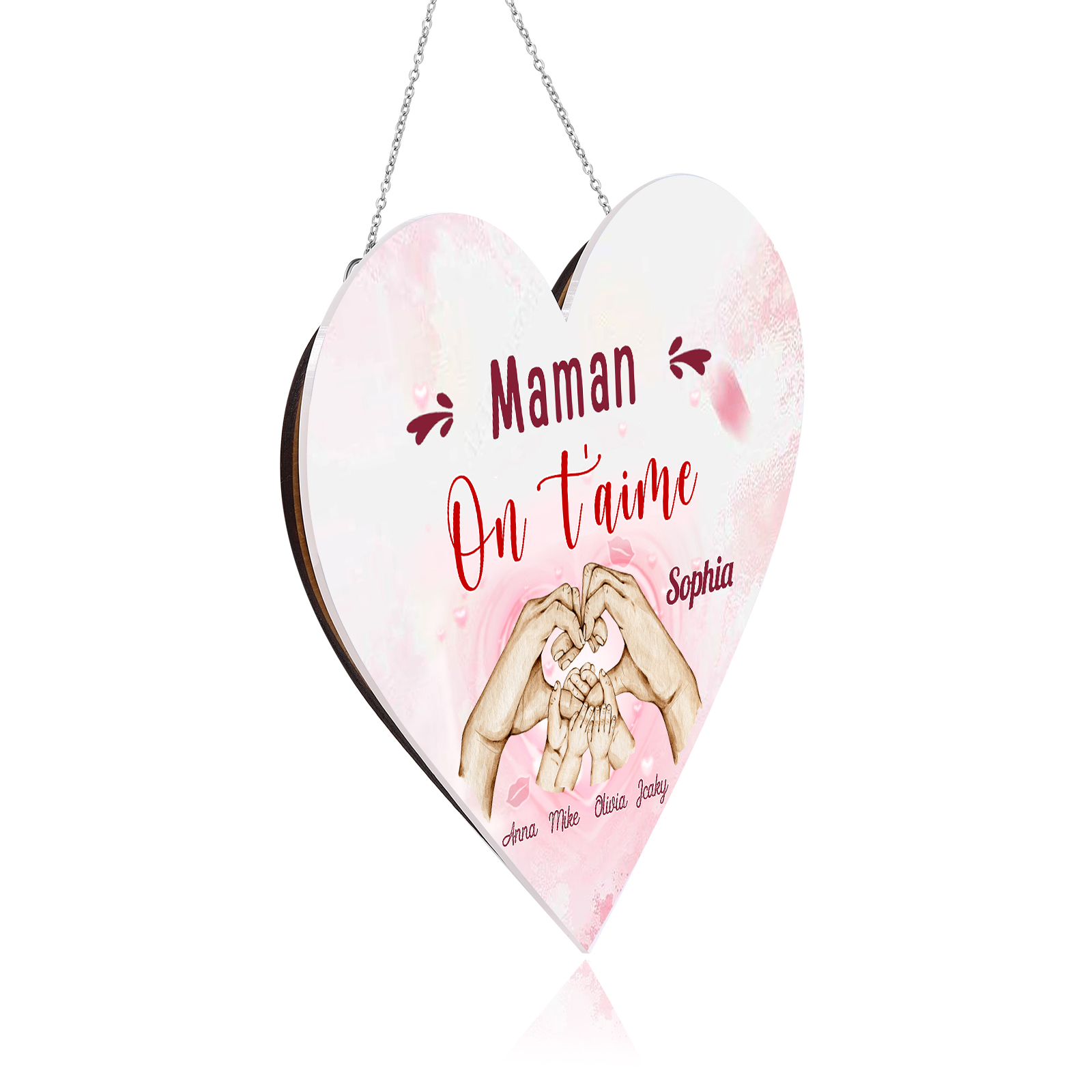 À Maman/Mamie - Veilleuse Cœur Décoration Mains et Enfants 5 Prénoms Personnalisés avec Texte