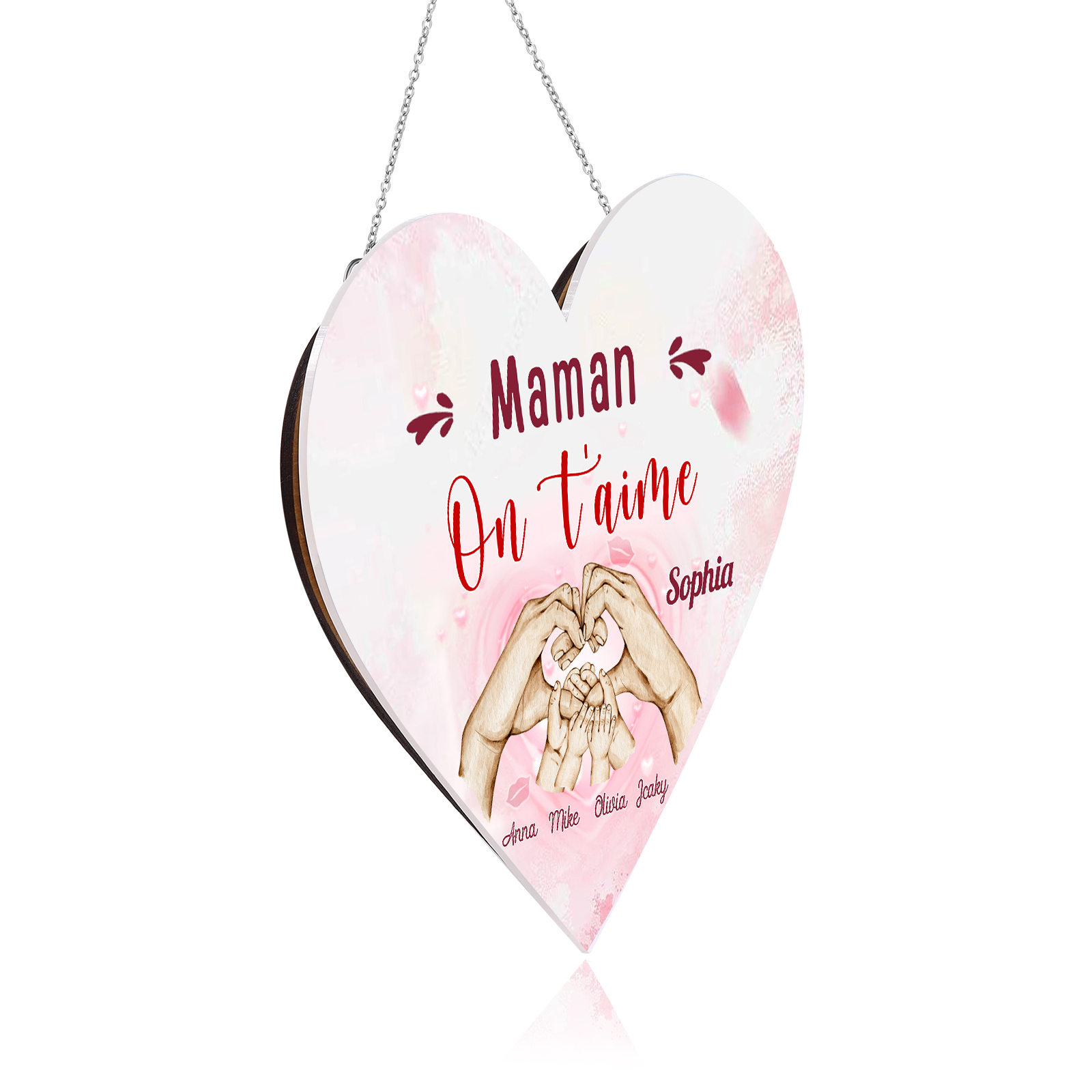 À Maman/Mamie - Veilleuse Cœur Décoration Mains et Enfants 5 Prénoms Personnalisés avec Texte