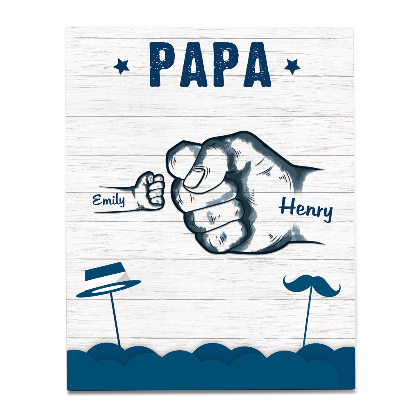 À Mon Papa/Papi-Cadre en Bois Poings 2 Prénoms Personnalisés avec Texte