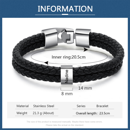 Bracelet Cuir tressé 1 Perles Prénom Personnalisé Bracelet Homme