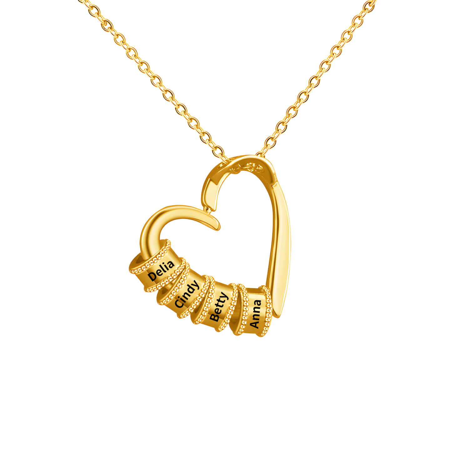 Collier Pendentif Cœur 4 Prénoms et Perles Personnalisés Collier Femmes