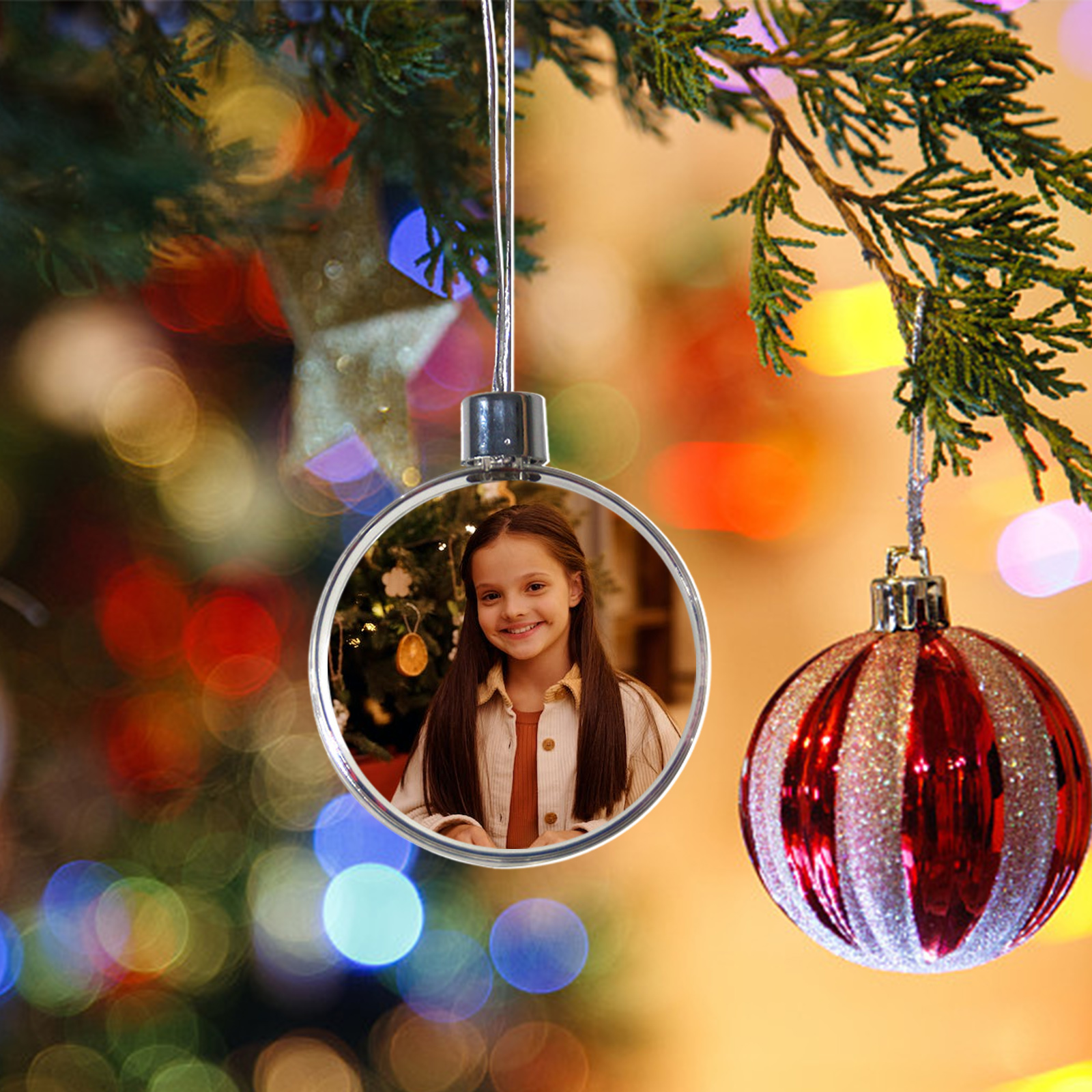 Ornements de Noël Boule avec 1 Photo Personnalisés pour Famille