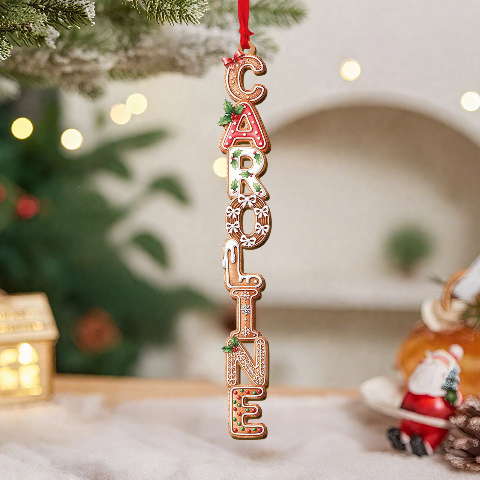 Décoration de sapin de Noël en pain d’épices personnalisée avec prénom