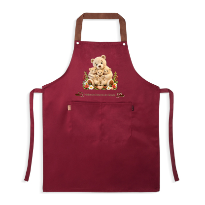 Tablier de Cuisine Personnalisé avec Poche, Personnalisé avec 1 à 10 Prénoms et Ours