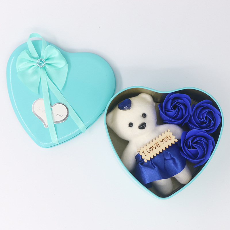 Boîte Cœur mini Ours Fleurs de savon Roses Cadeau Décoration | Jessemade