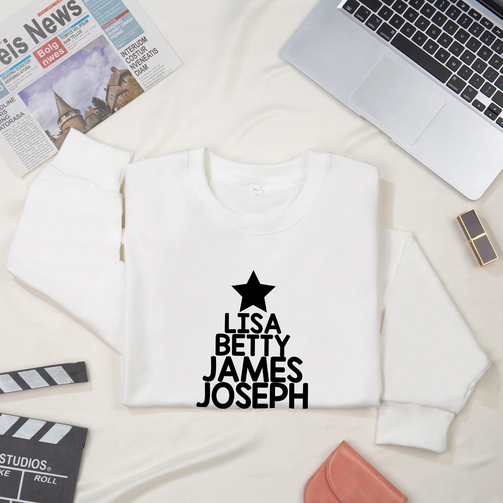 Sweat-Shirt de Noël 6 Prénoms Personnalisés avec Année