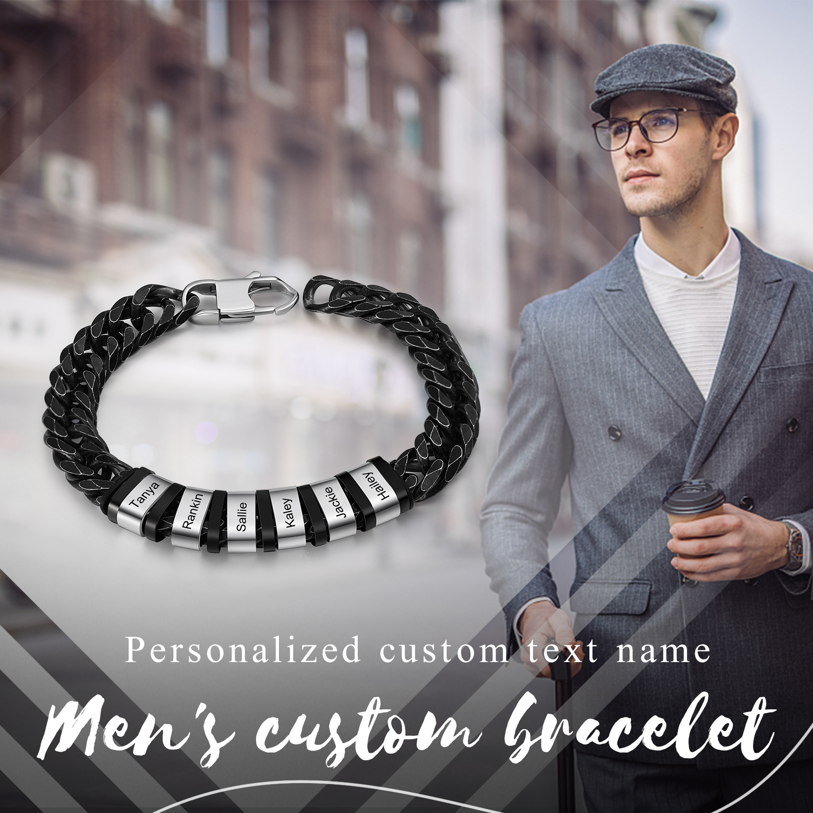 Bracelet Gourmette en acier inoxydable 6 Prénom Personnalisé Bracelet Homme