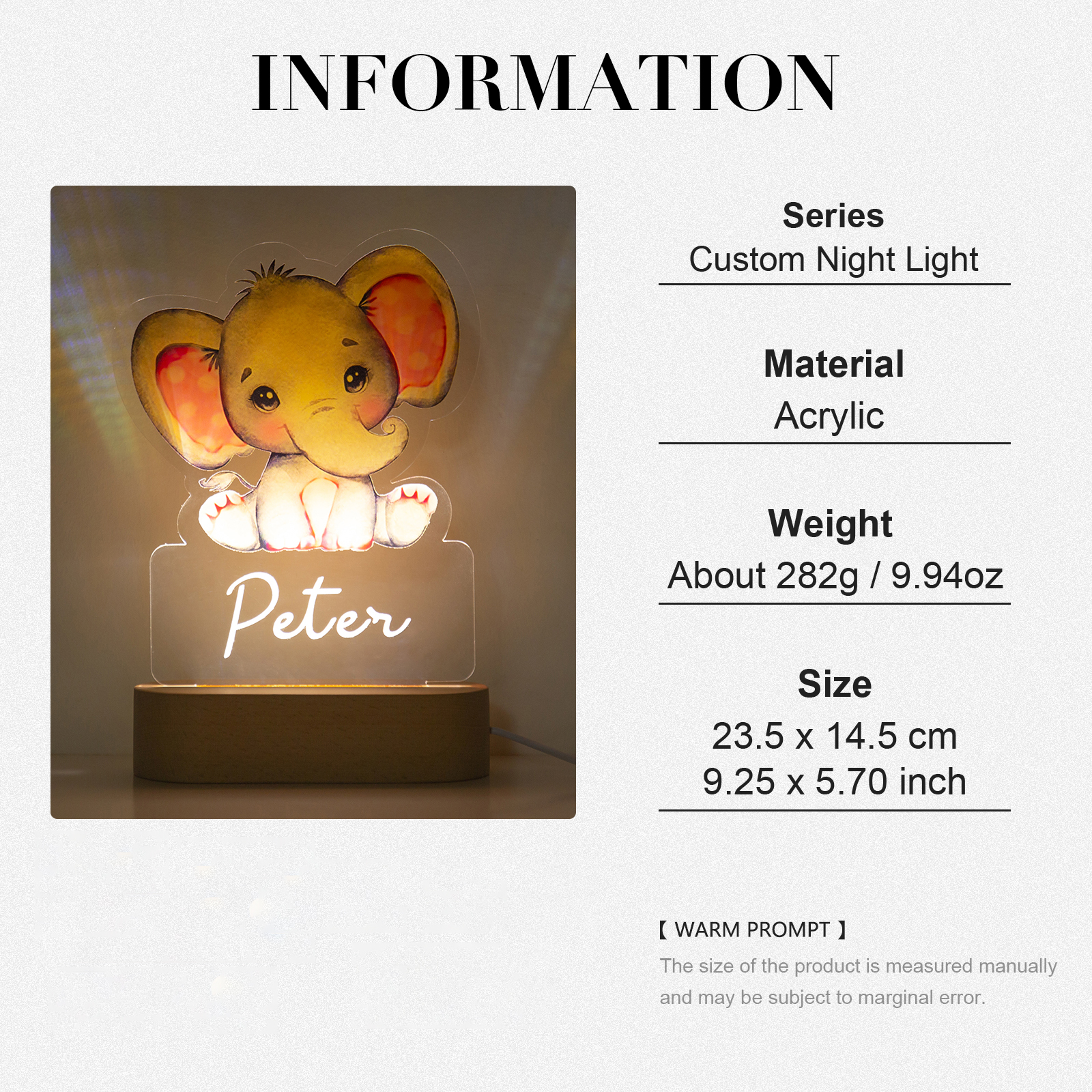 Lampe de chevet l'éléphant LED Lumières monochrome personnalisée