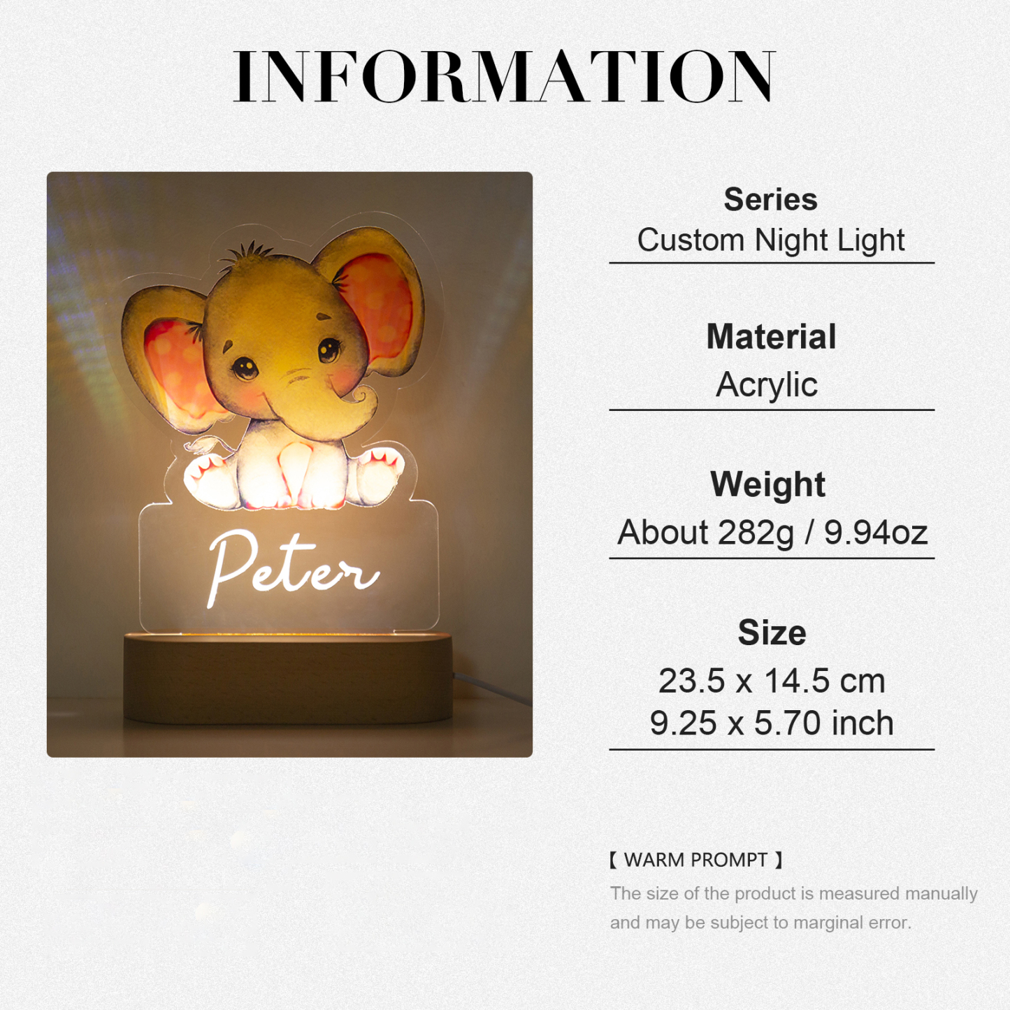 Lampe de chevet l'éléphant LED Lumières monochrome personnalisée