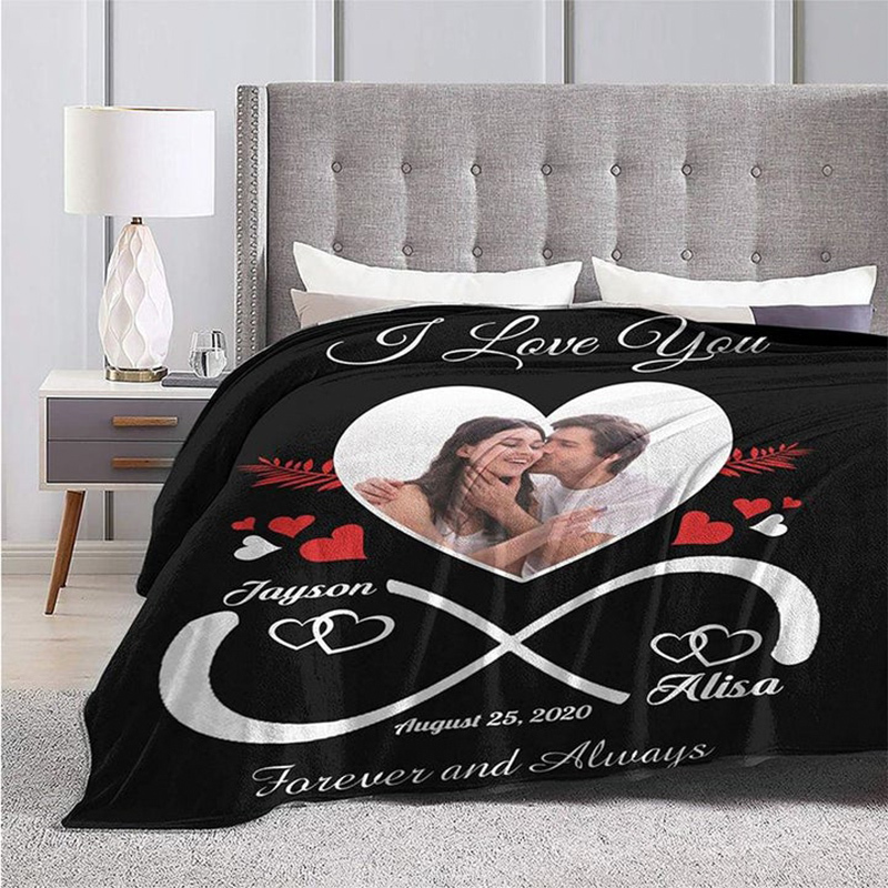 Couverture plaids polaire amour 2 Prénoms Personnalisé avec date et photo et années | Jessemade