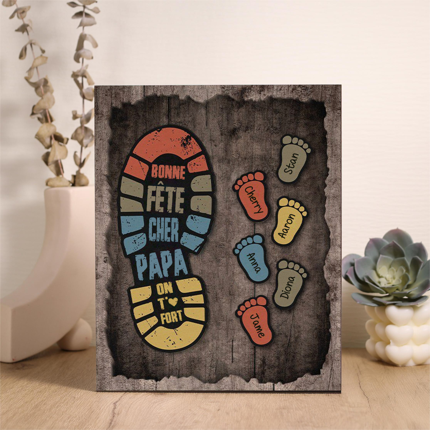 À Mon Papa-Cadre en Bois Pieds Bébé 6 Prénoms Personnalisés