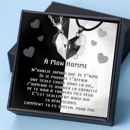 À mon Homme -Collier Breloque Cœur 2 Lettres Personnalisées avec Aiman