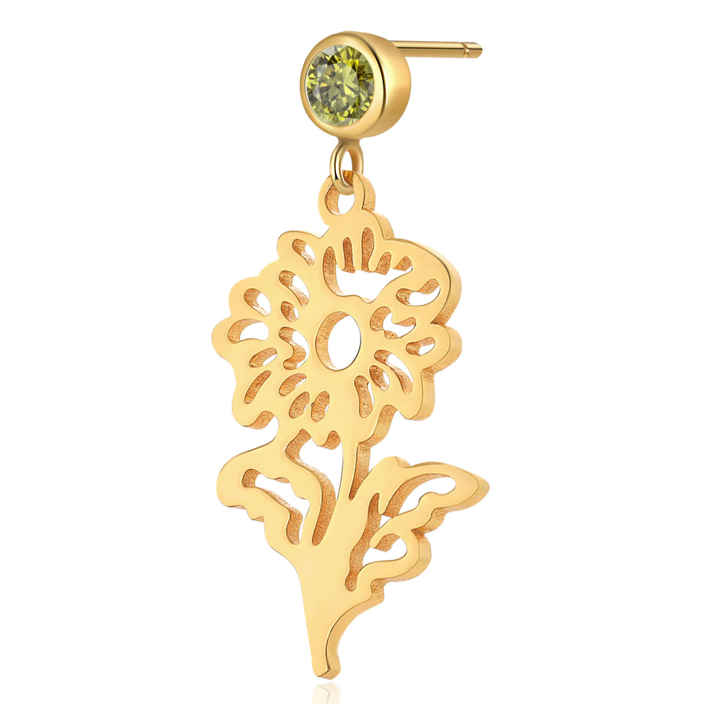Boucle d'oreille Fleur de Naissance Personnalisé avec Pierre de Naissance