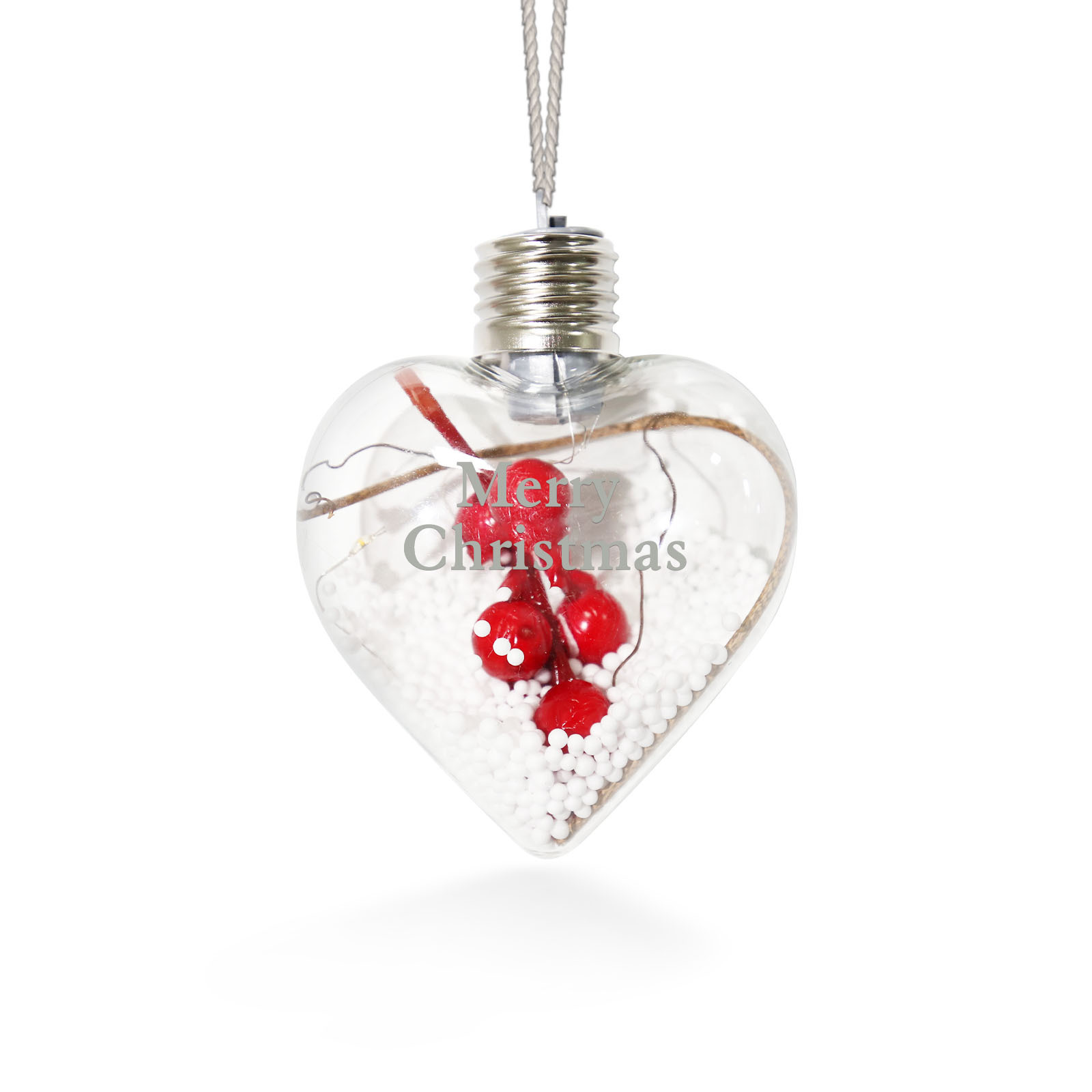 Ornements de Boule transparente Cœur de Noël avec lumières LED texte Personnalisé boule de noël | Jessemade