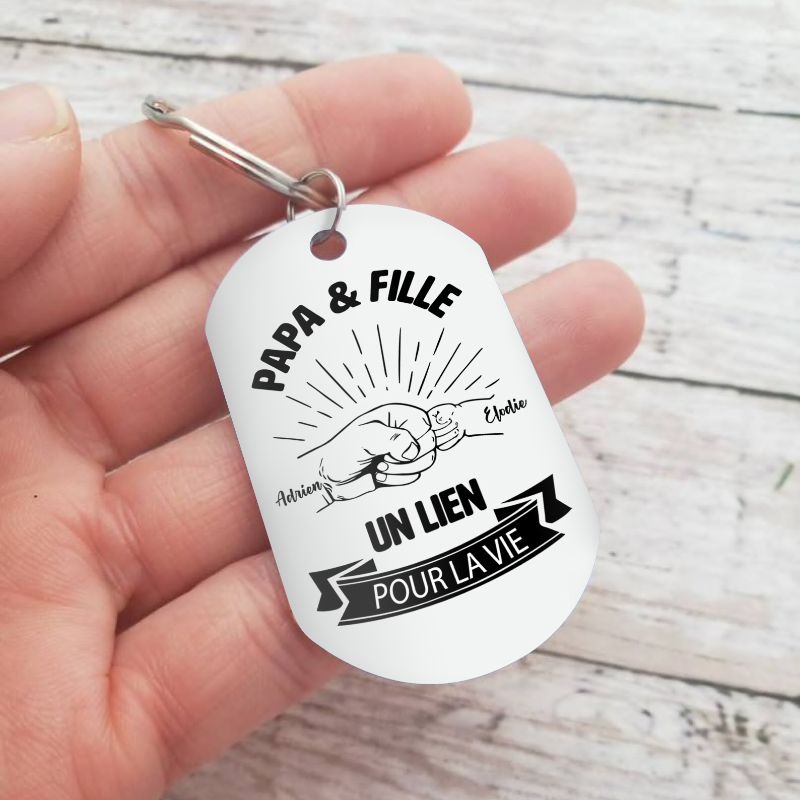 À mon Papa - Porte-Clés Poings 2 Prénoms Personnalisés Porte-Clés Père et Fille