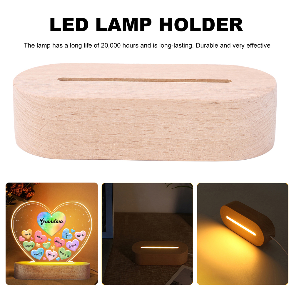 À Maman/Mamie - Lampe de chevet LED Cœurs 10 Prénoms Personnalisés avec 1 Texte