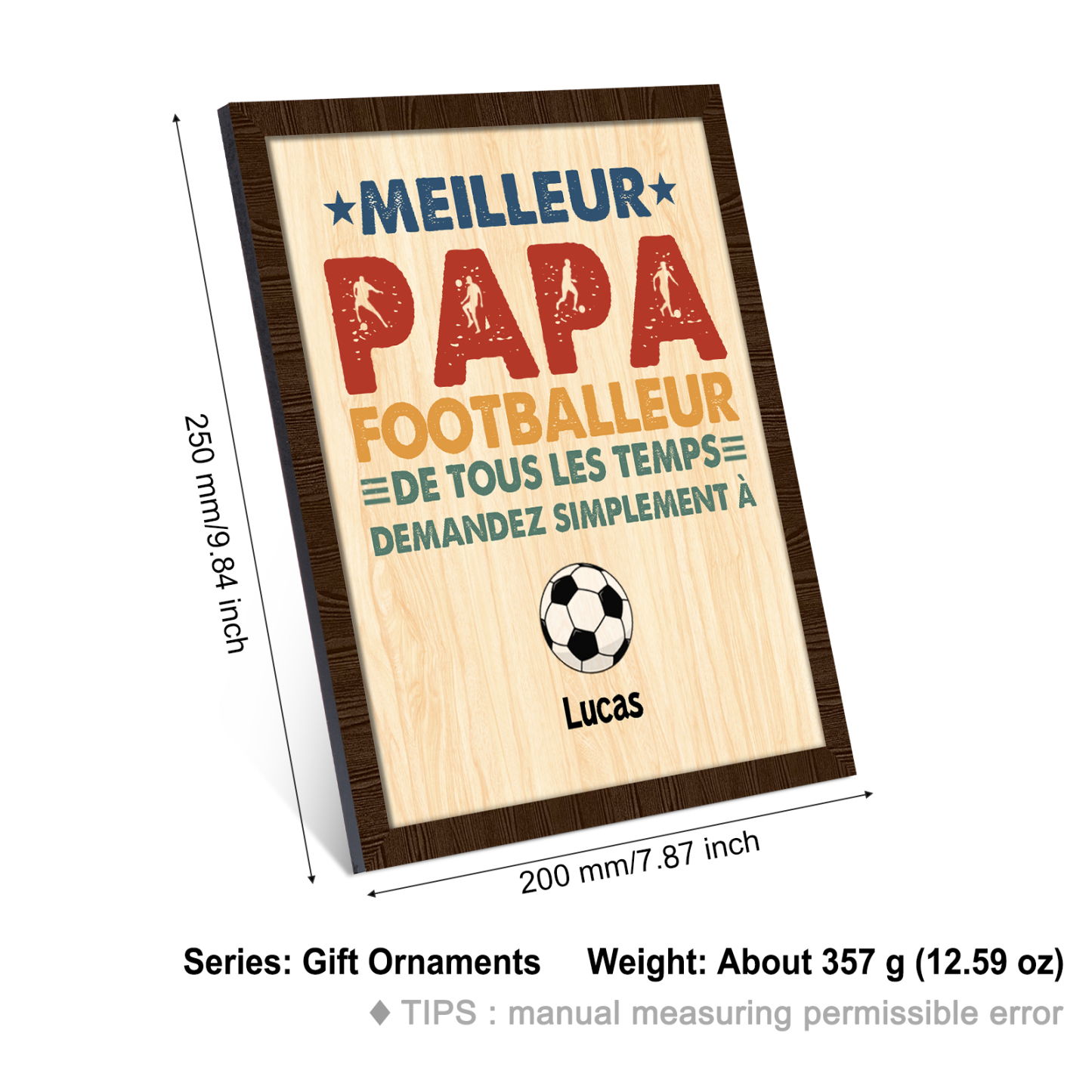 À Mon Papa-Cadre en Bois Football 1 Prénom Personnalisé
