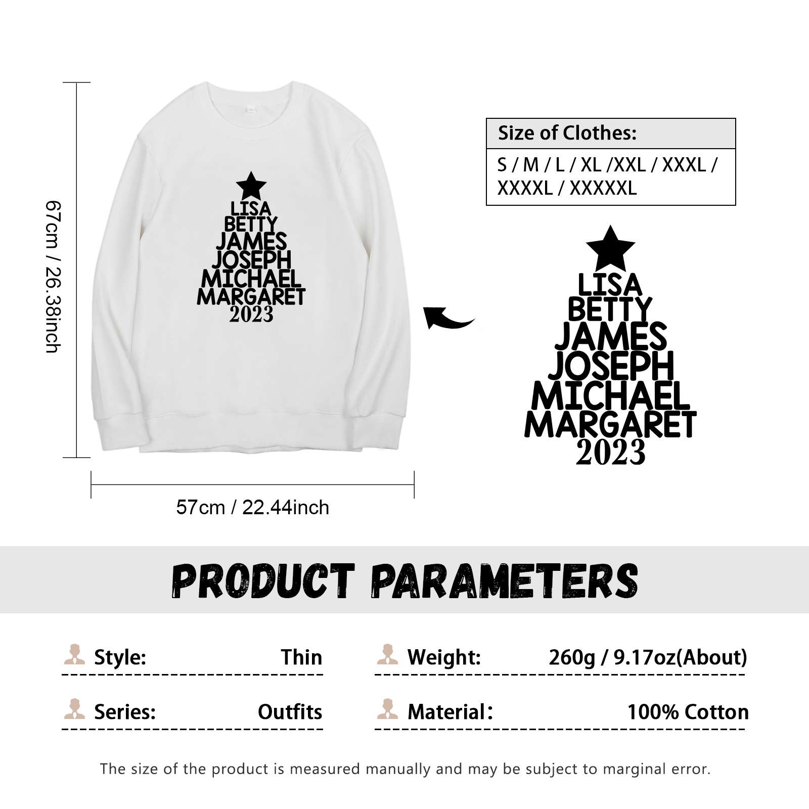 Sweat-Shirt de Noël 6 Prénoms Personnalisés avec Année