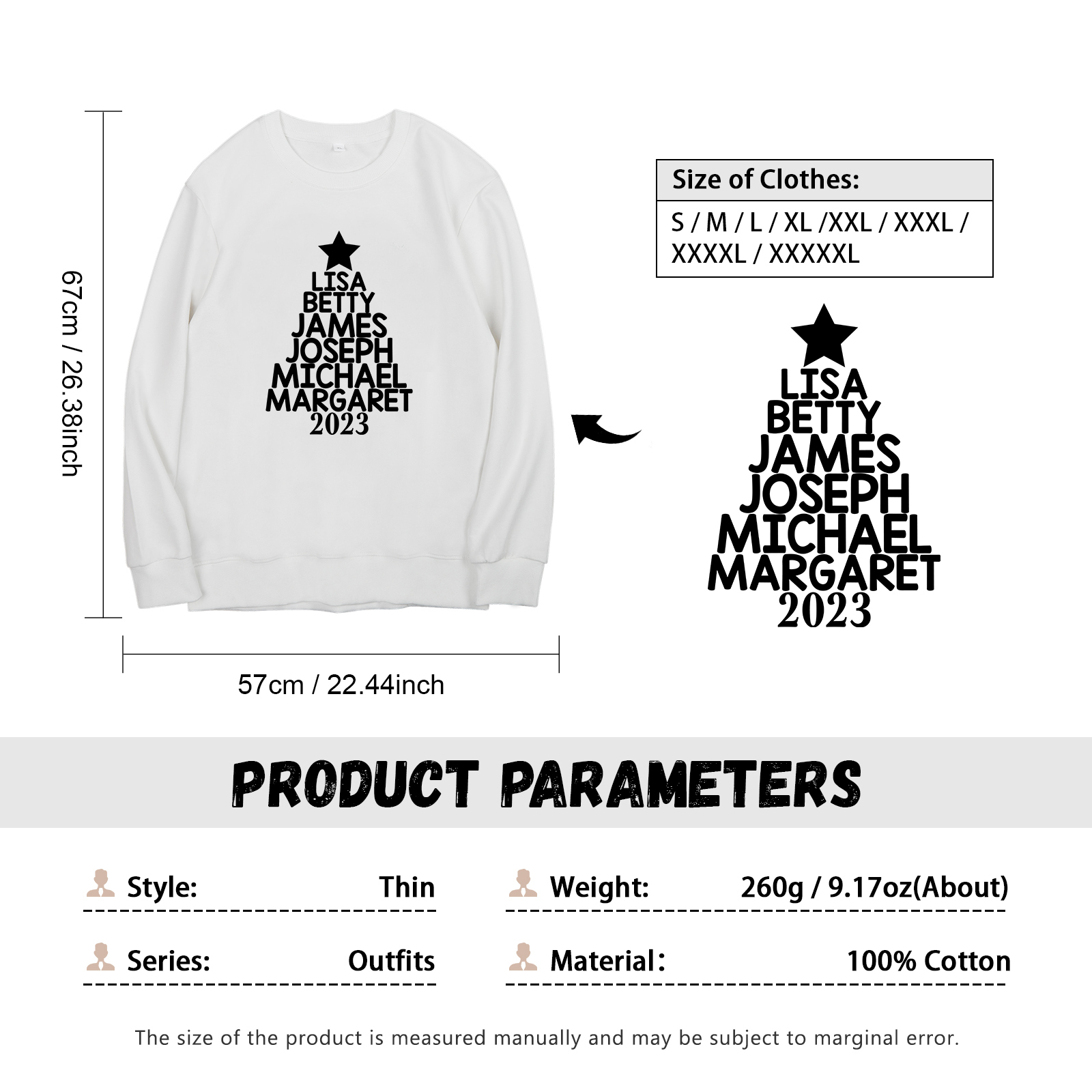 Sweat-Shirt de Noël 6 Prénoms Personnalisés avec Année