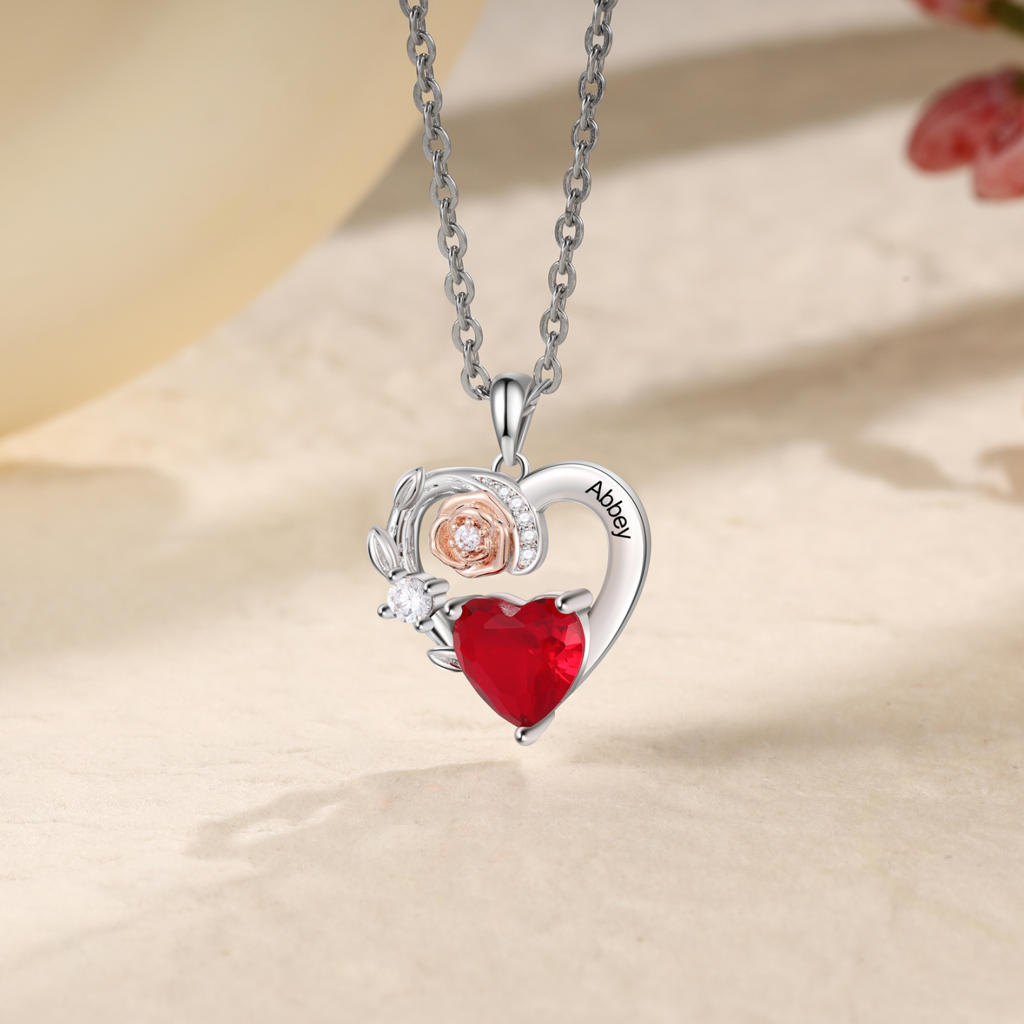 Collier Cœur 1 Prénom Personnalisé avec 1 Pierre de Naissance