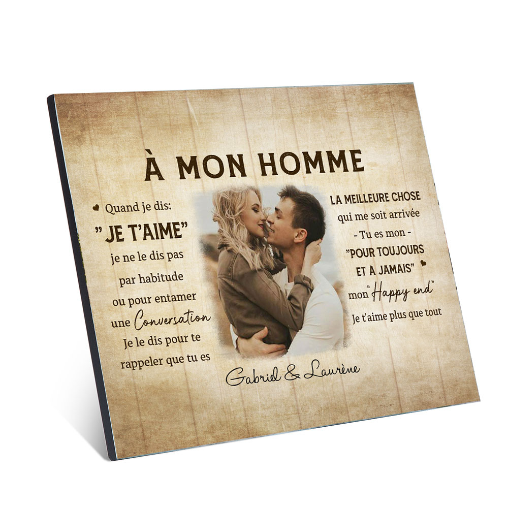 À Mon Homme - Cadre en bois de Saint-Valentin 2 Prénoms personnalisé avec photo | Jessemade
