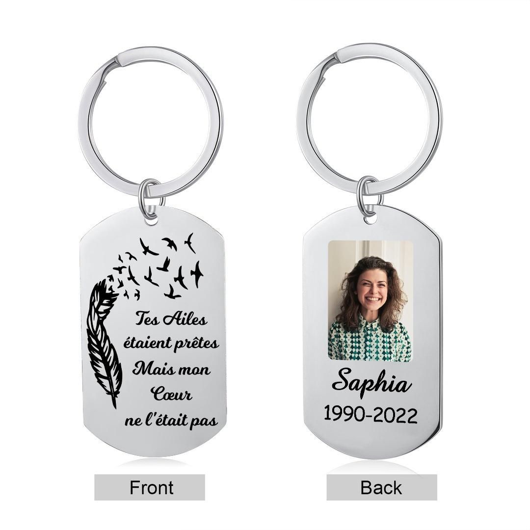 Porte-Clés Commémoratif 1 Prénom et Photo Personnalisés avec Date | Jessemade