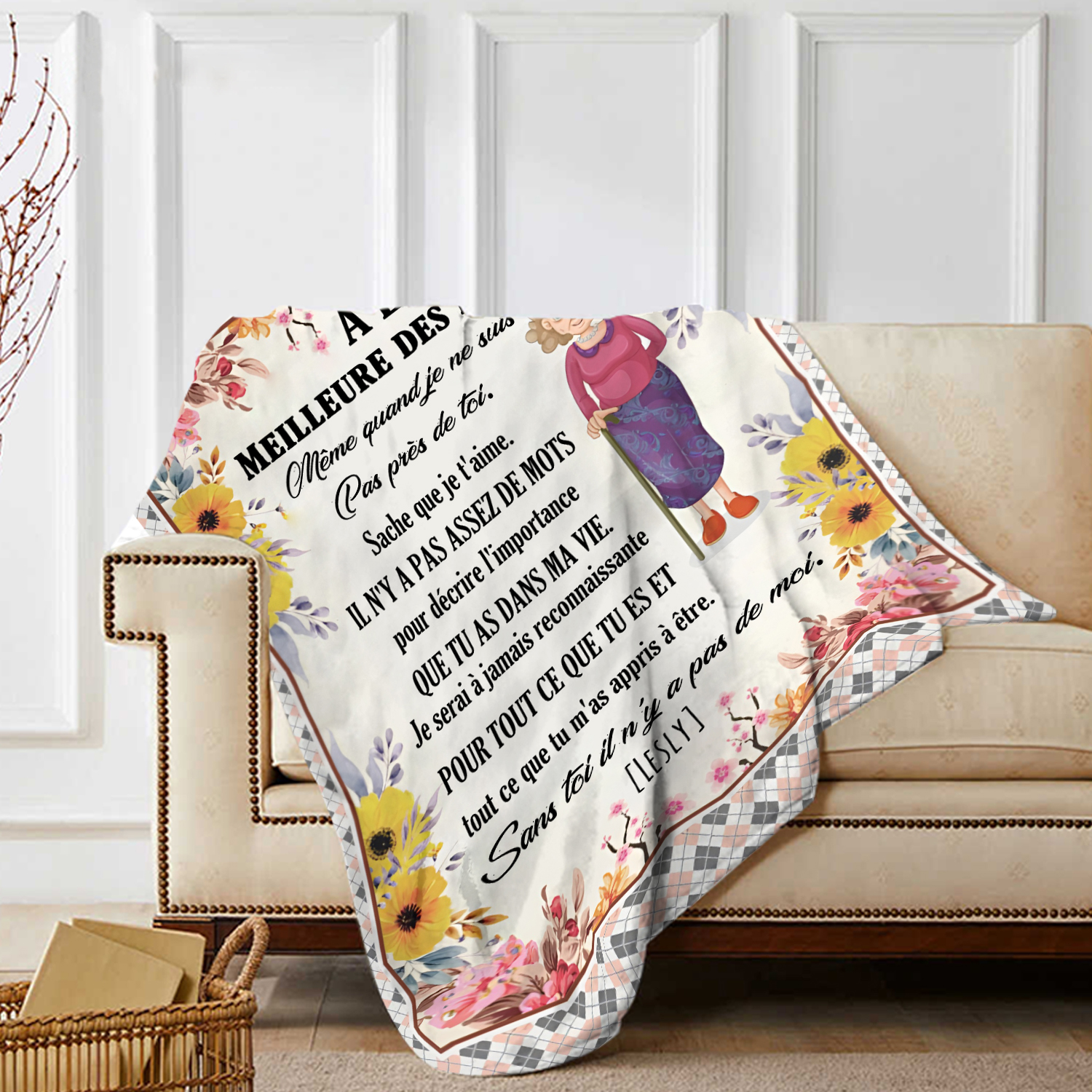 À ma Mamie - Couverture Plaids Polaire 1 Prénom Personnalisé