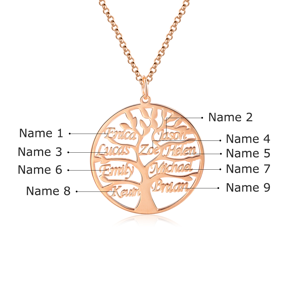 Collier Argent Arbre de vie Arbre généalogique 9 prenoms