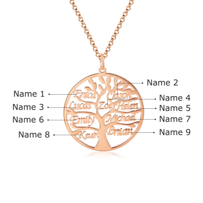 Collier Argent Arbre de vie Arbre généalogique 9 prenoms
