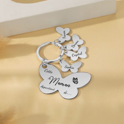 À Maman/Mamie - Porte-Clés Papillon 4 Prénoms Personnalisés avec Texte 