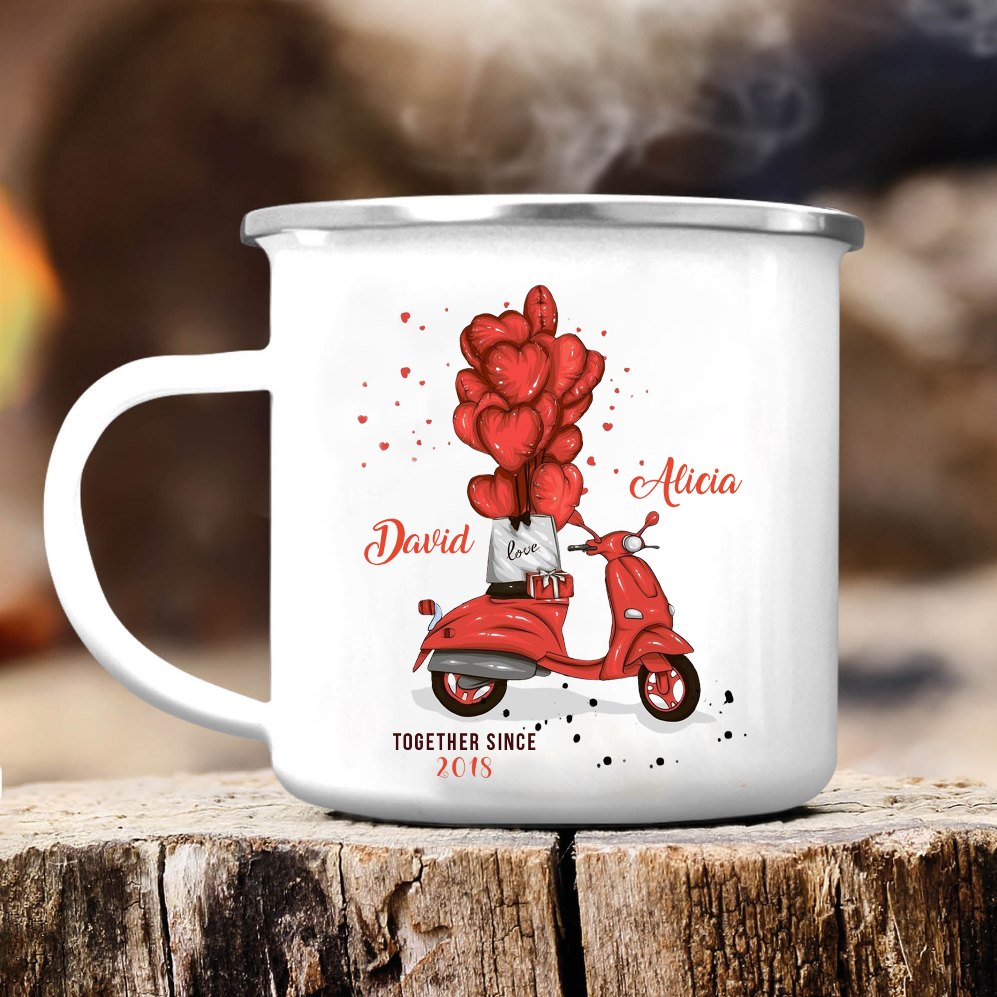 Tasse émaillée 2 Prénoms Personnalisés avec Texte et Année pour Couple