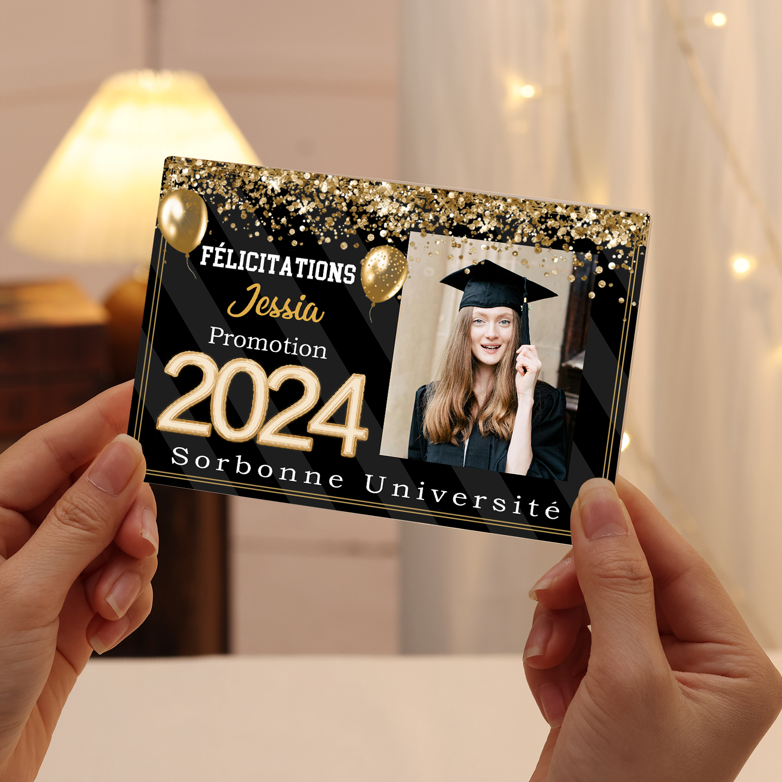 Plaque Acrylique Rectangle Diplômés Prénom et Photo Personnalisés avec Années et Texte Cadeau de Graduation