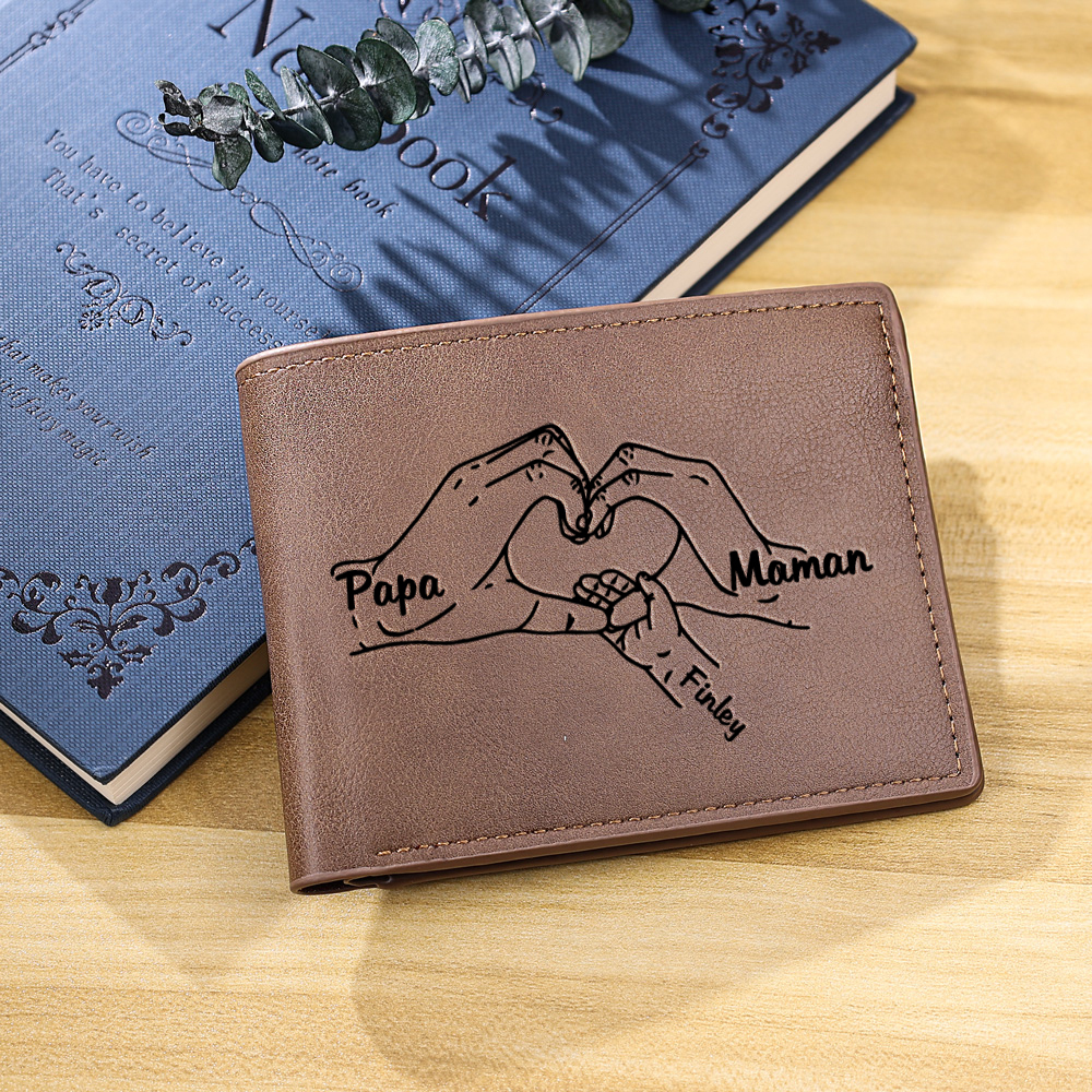 À mon Papa-Portefeuille La Main Dans La Main 3 Prénoms Personnalisée  Classique Homme Porte-Monnaie Carte | Jessemade