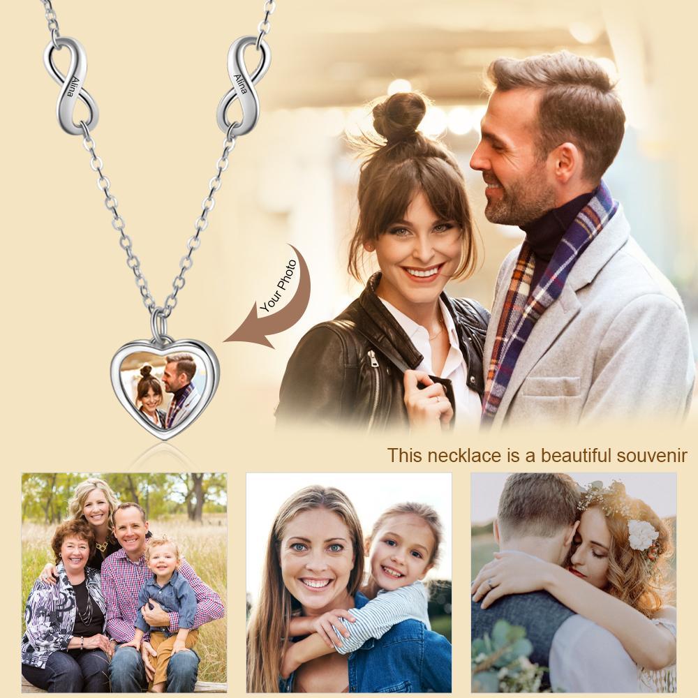 Collier Photo Prénom Personnalisé Infini pour Femme Bébé Cadeau Maman Anniversaire