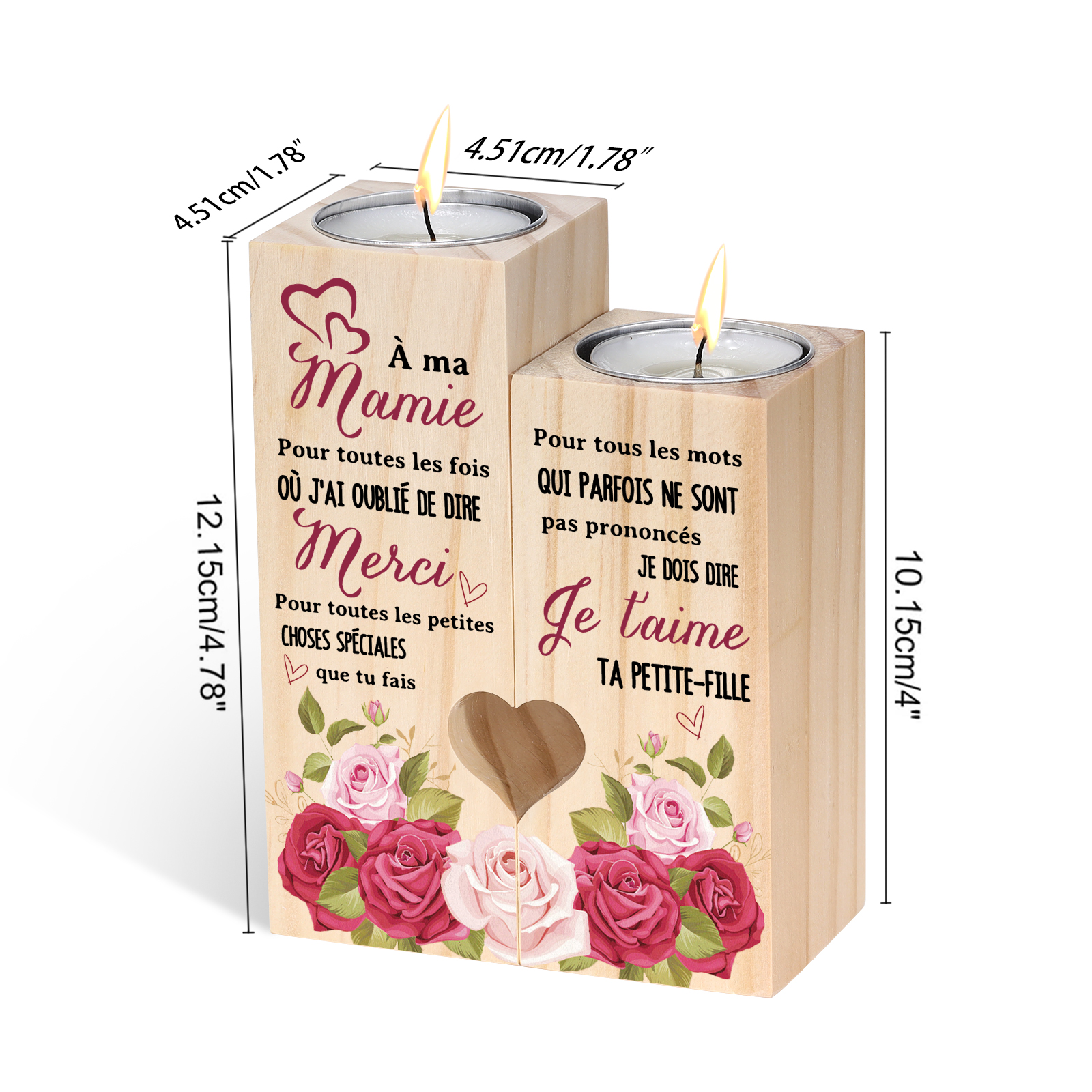 À Ma Mamie - Bougeoir en Bois sans bougie cadeau de Petite-Fille pour Mamie