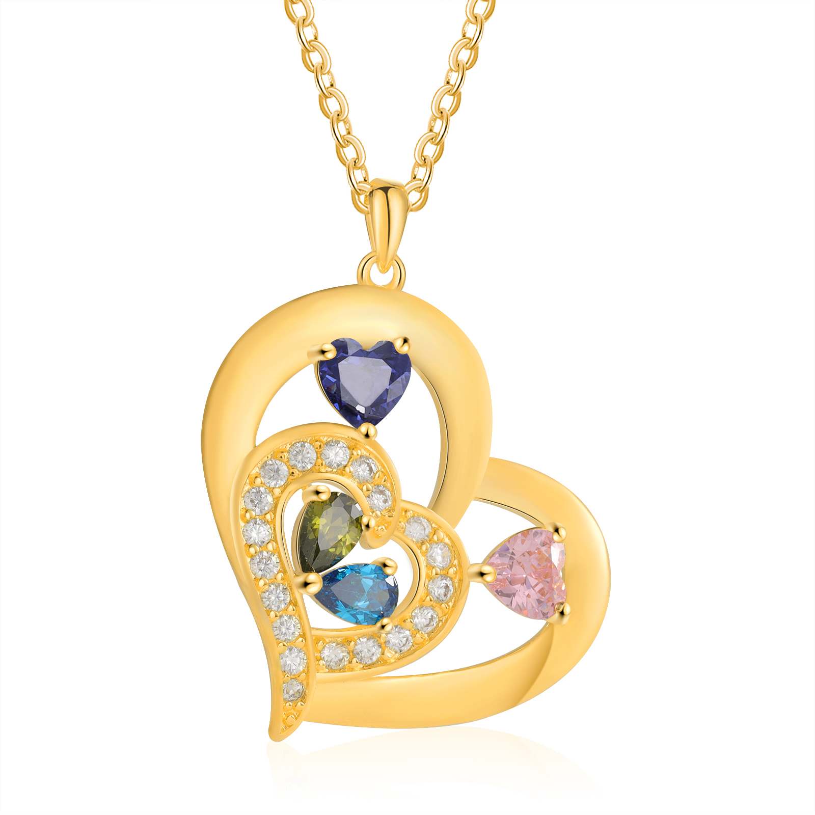 Collier Cœur 1-6 Prénoms Personnalisés avec Pierre de naissance