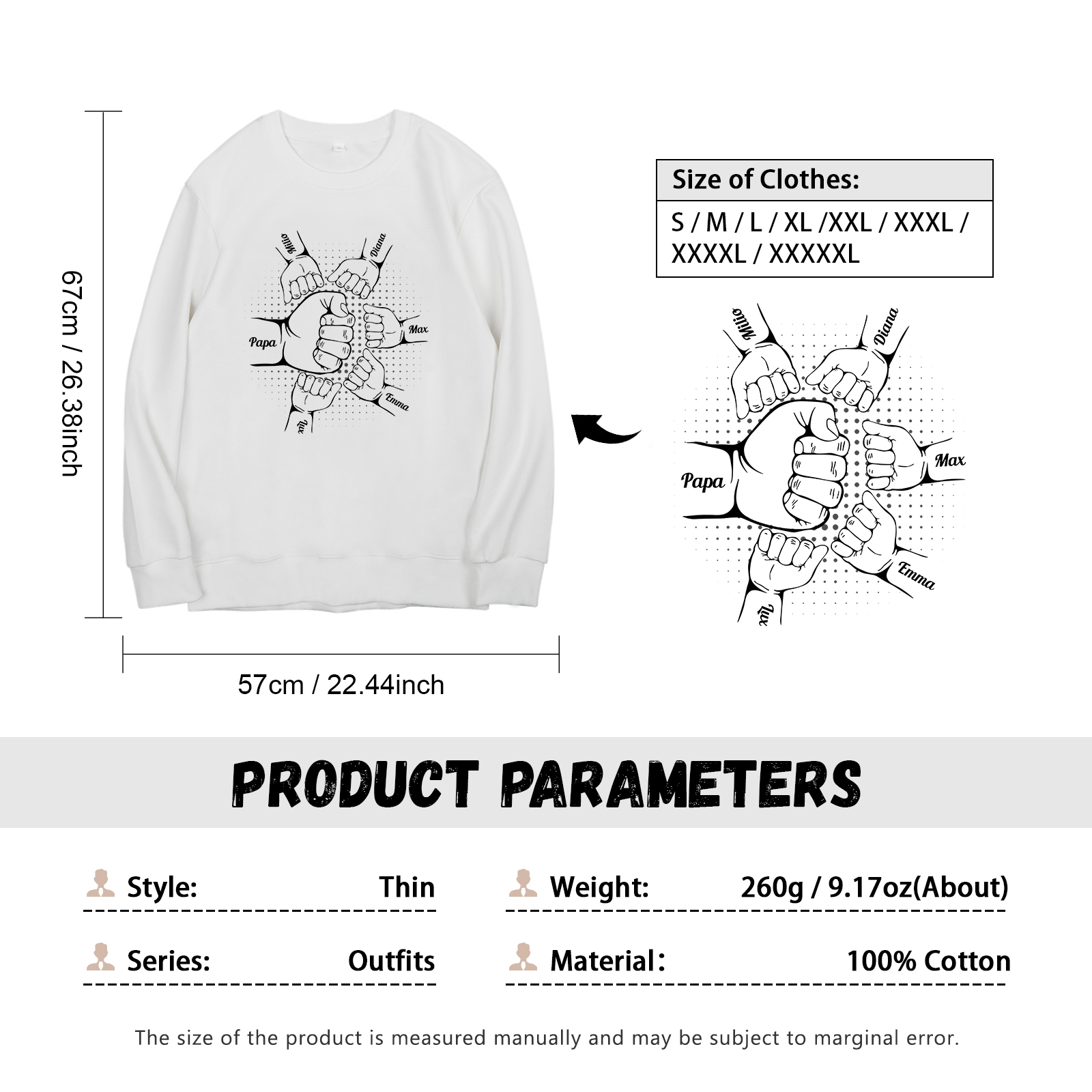 Sweat-Shirt Poings 6 Prénoms Personnalisés