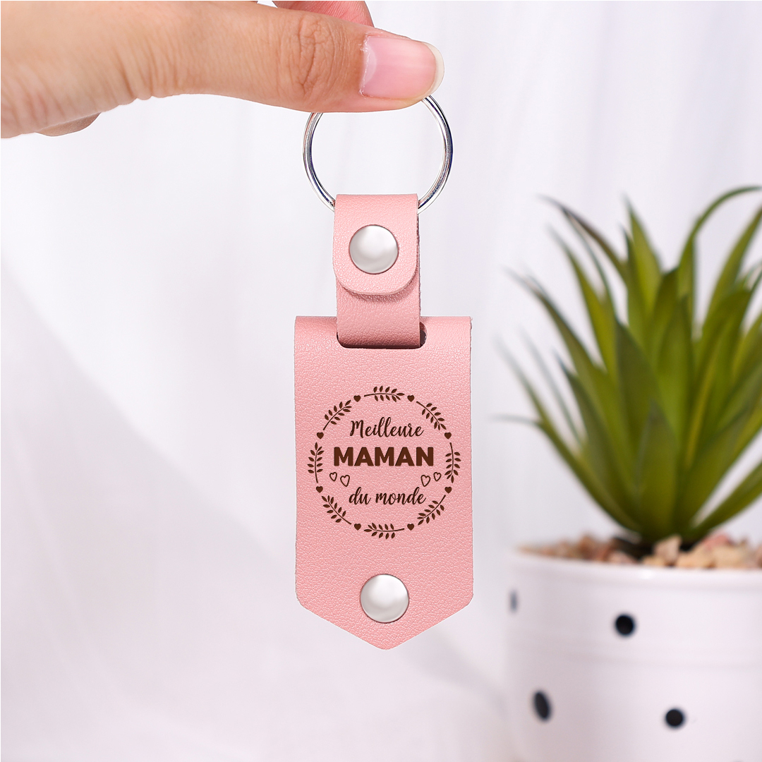 À ma Maman - Porte-Clés Cuir Texte et Photo Personnalisés
