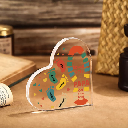 À mon Papa - Plaque Acrylique en Forme de Cœur Empreintes 5 Prénoms Personnalisés