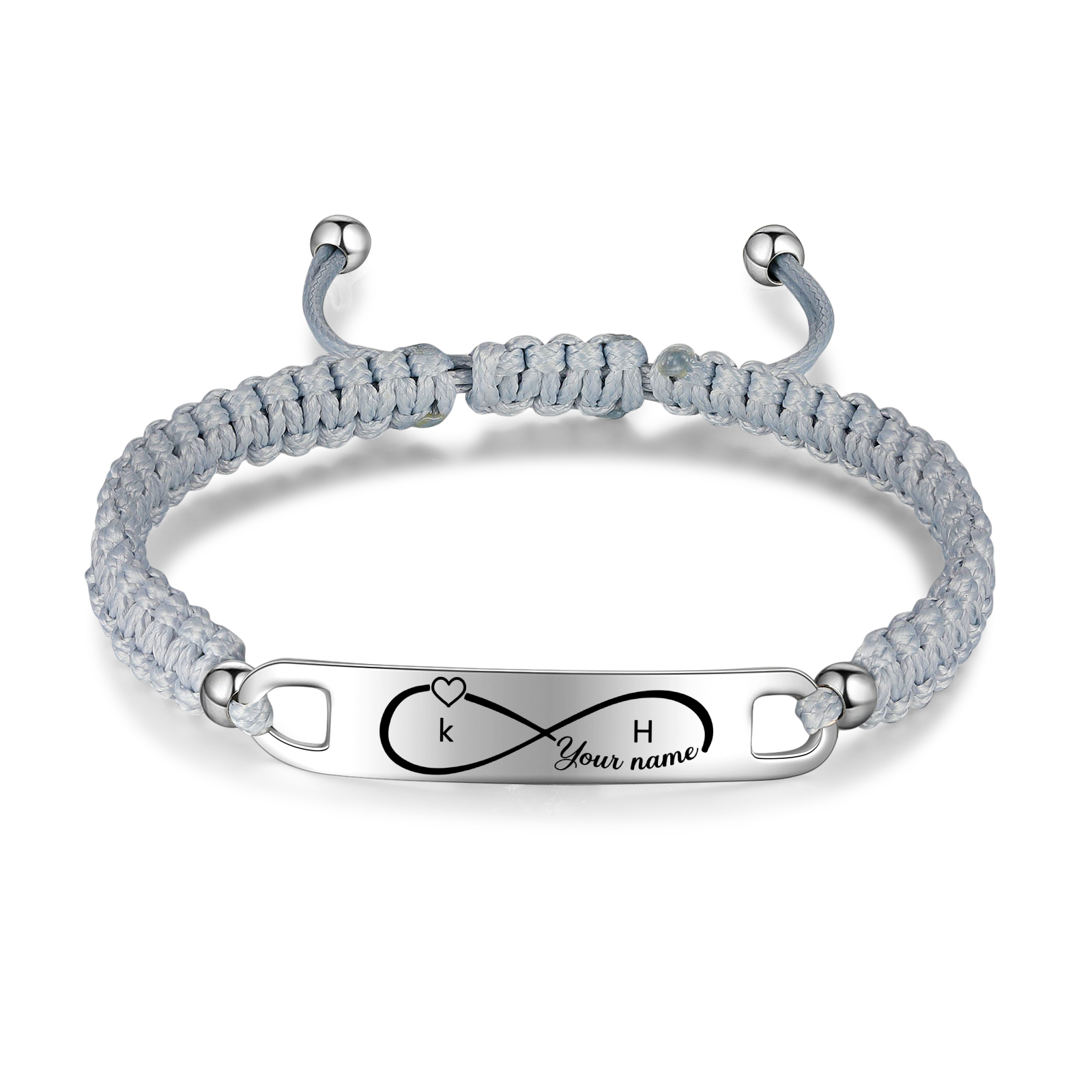 Bracelet couple 2PCS avec 2 Prénoms Personnalisé avec 2 lettres bracelet en commun Noeud Coulissant