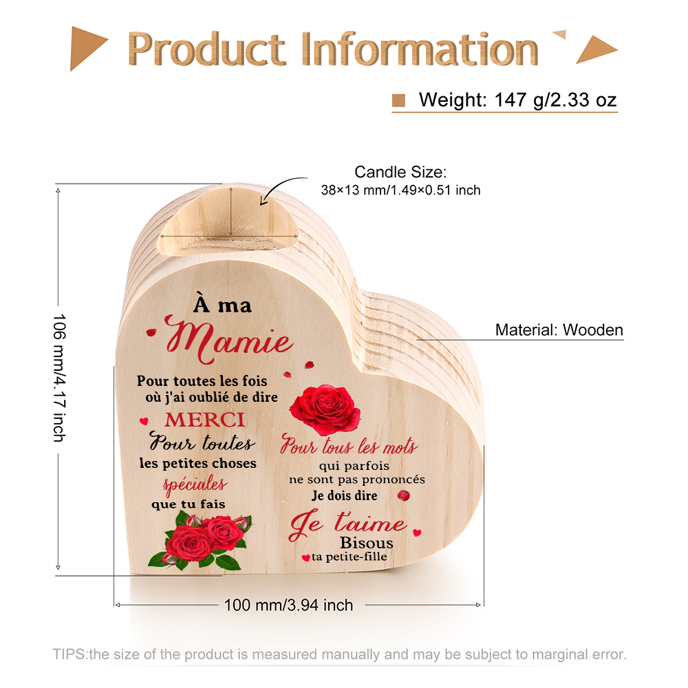 À Ma Mamie - Bougeoir en Bois sans bougie cadeau de Petite-Fille pour Mamie