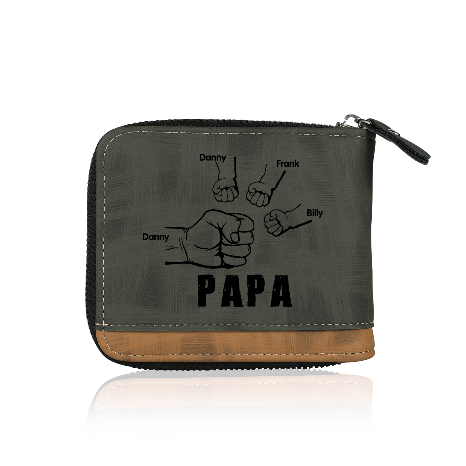 À mon Papa - Portefeuille Poings 4 Prénoms Personnalisés avec Photo Classique Homme Porte-Monnaie Carte