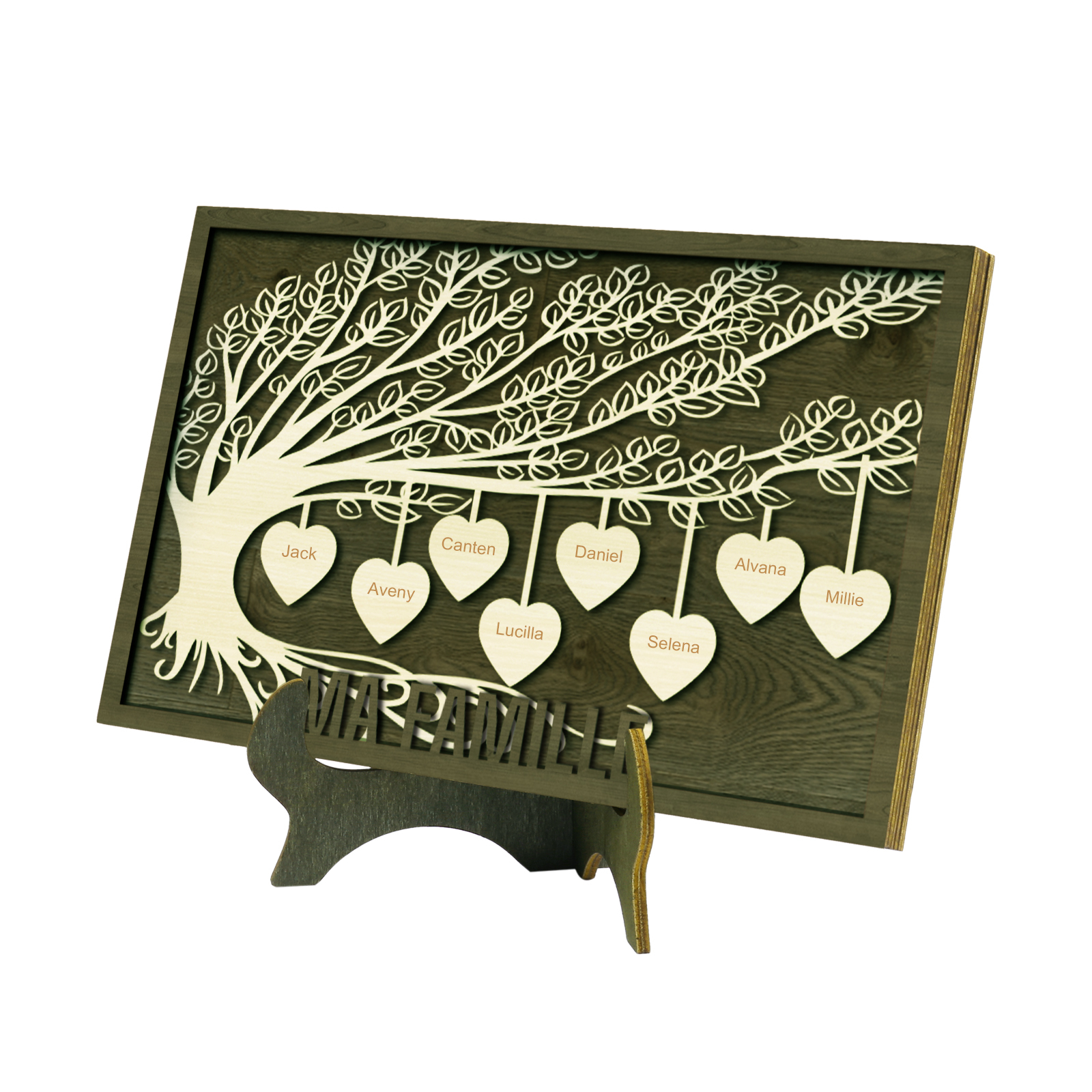 Décoration en bois Arbre de Vie 8 Prénoms Personnalisés Ornement Famille