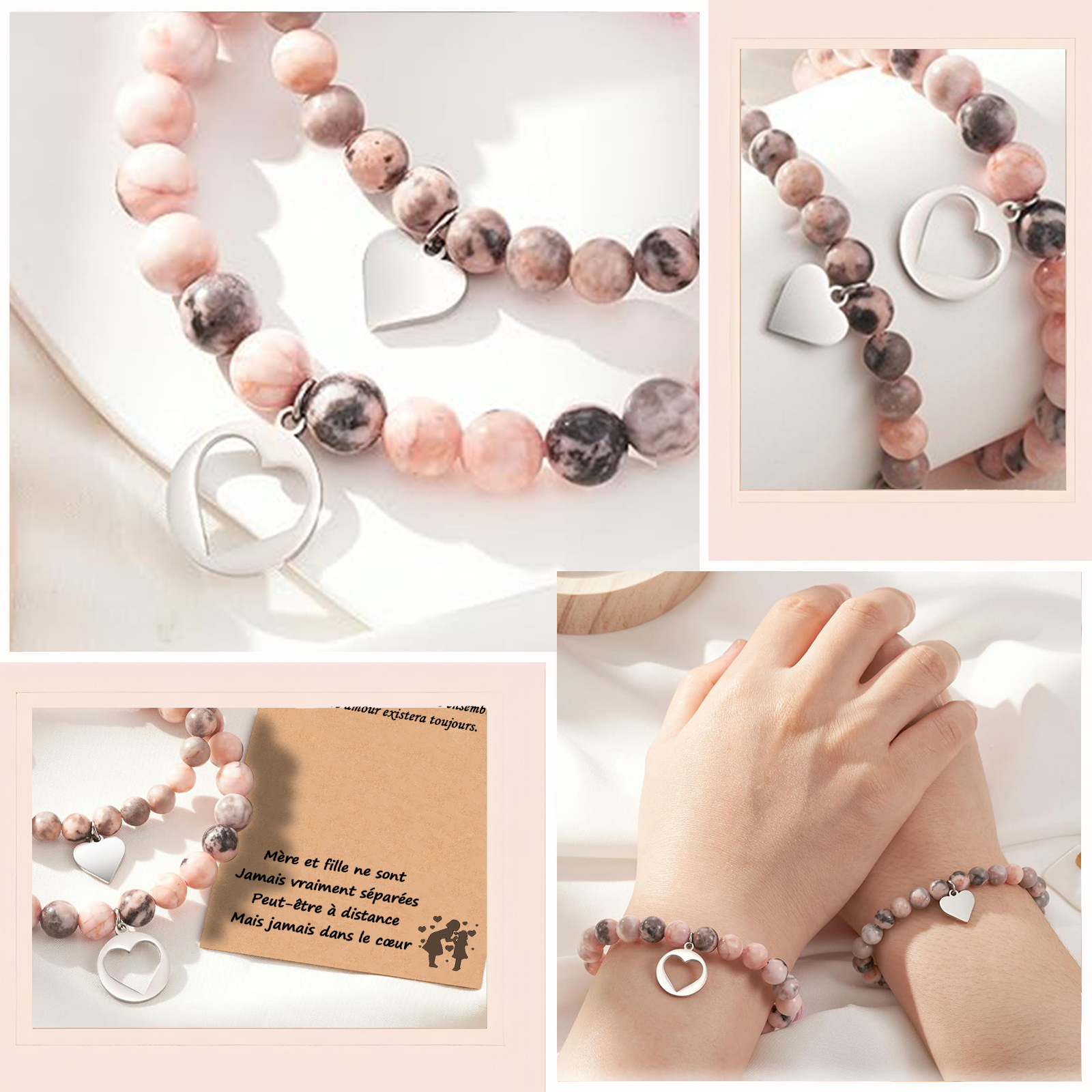 À Ma Fille - Bracelet en Commun 2PCS Ensemble de Bracelets Cœur Cadeau Rentrée Scolaire｜Jessemade