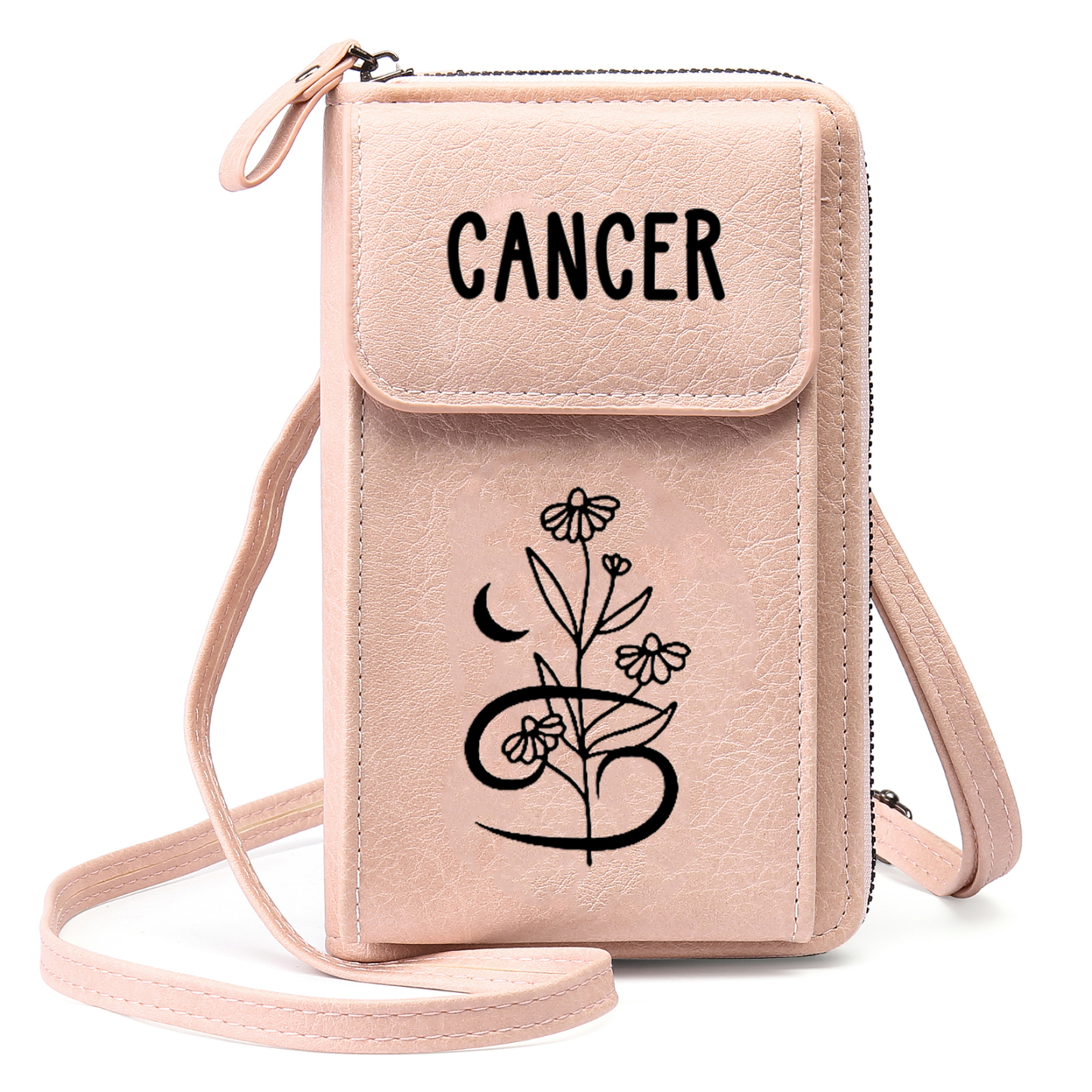 Portefeuille/Sac Bandoulière Femmes 1 Prénom Personnalisés avec Constellations et Fleur de Naissance Porte-Monnaie Carte