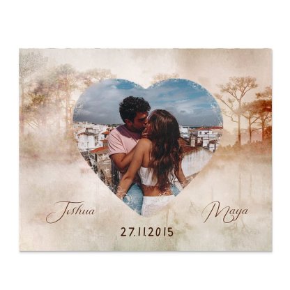 Cadre en Bois 2 Prénoms Personnalisés avec Photo et Date pour Couple Cadeau Saint Valentin