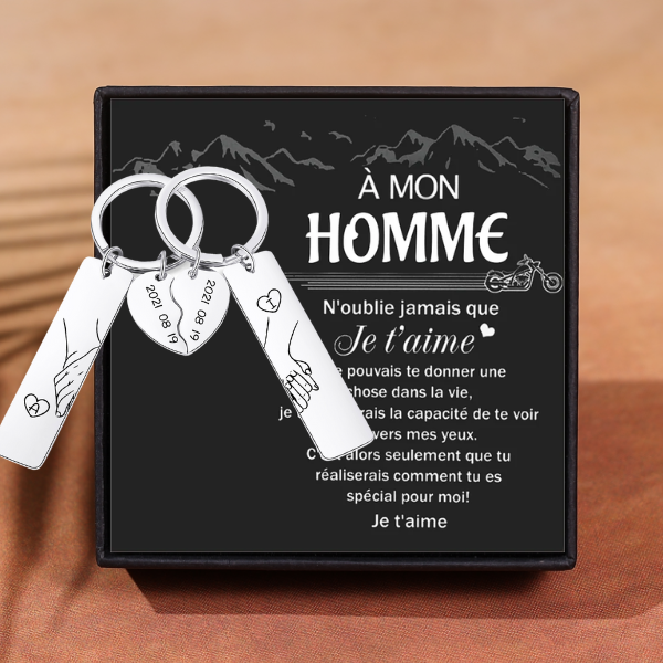À Mon Homme - Porte-Clés la main dans la main 2 Lettres Personnalisées avec Date-Jessemade FR