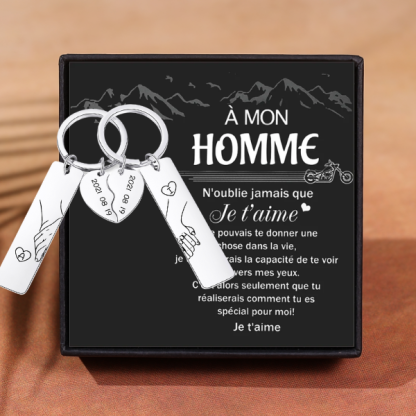 À Mon Homme - Porte-Clés la main dans la main 2 Lettres Personnalisées avec Date-Jessemade FR