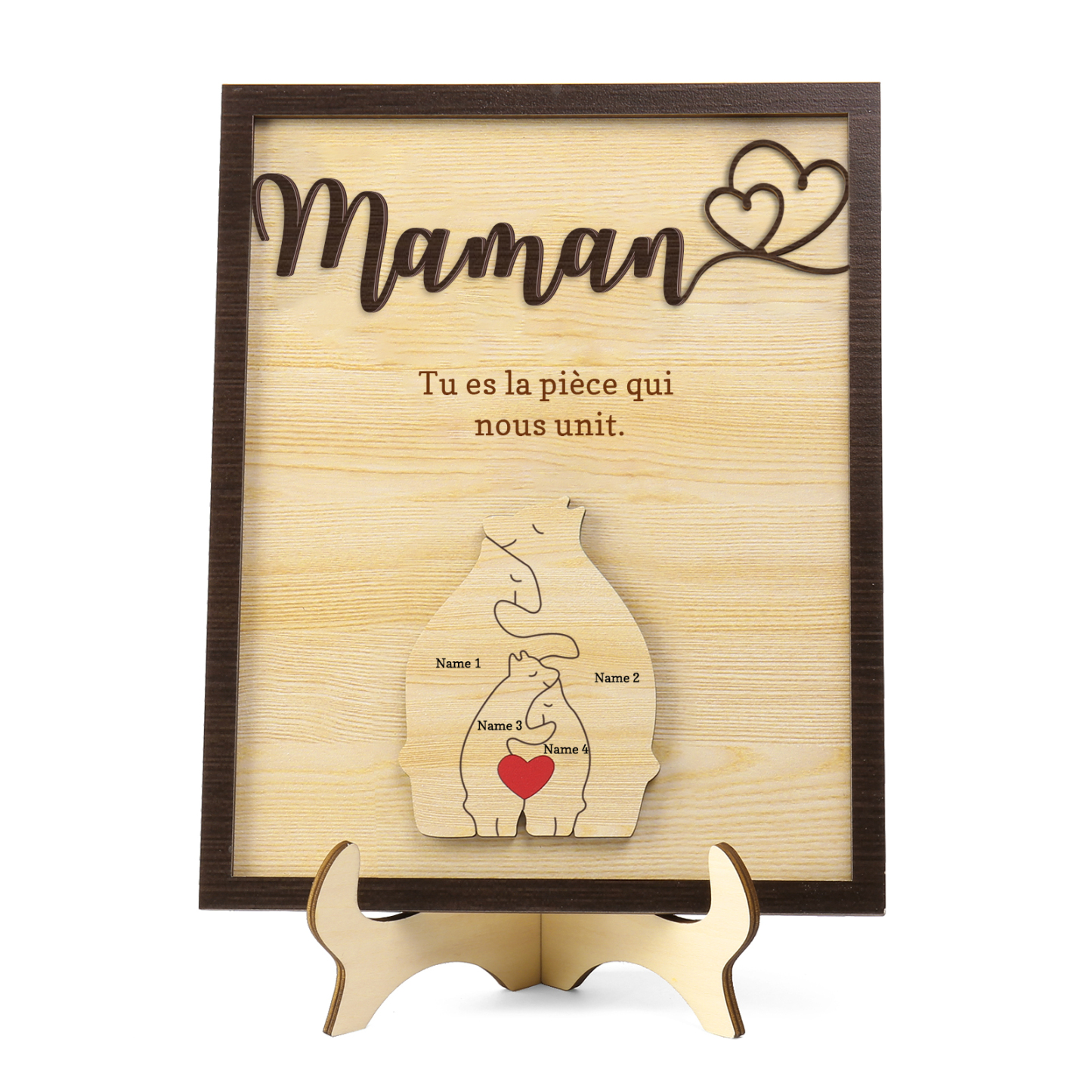 À ma Maman - Décoration en bois Ours 4 Prénoms Personnalisés Ornement pour Famille