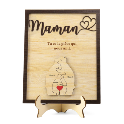 À ma Maman - Décoration en bois Ours 4 Prénoms Personnalisés Ornement pour Famille